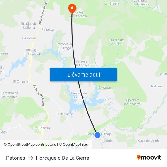Patones to Horcajuelo De La Sierra map