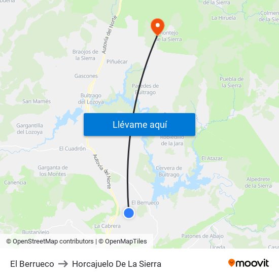 El Berrueco to Horcajuelo De La Sierra map