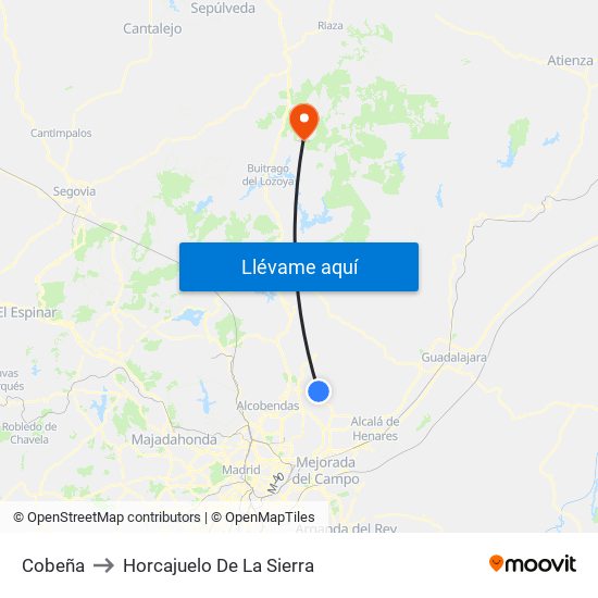 Cobeña to Horcajuelo De La Sierra map