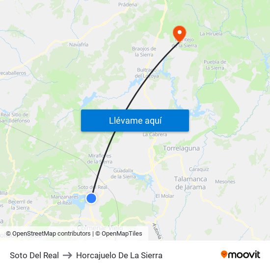 Soto Del Real to Horcajuelo De La Sierra map