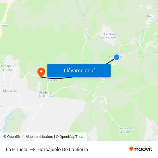La Hiruela to Horcajuelo De La Sierra map