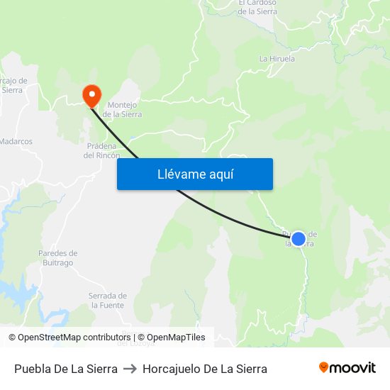 Puebla De La Sierra to Horcajuelo De La Sierra map