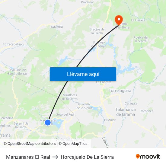 Manzanares El Real to Horcajuelo De La Sierra map