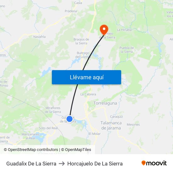 Guadalix De La Sierra to Horcajuelo De La Sierra map