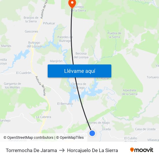 Torremocha De Jarama to Horcajuelo De La Sierra map