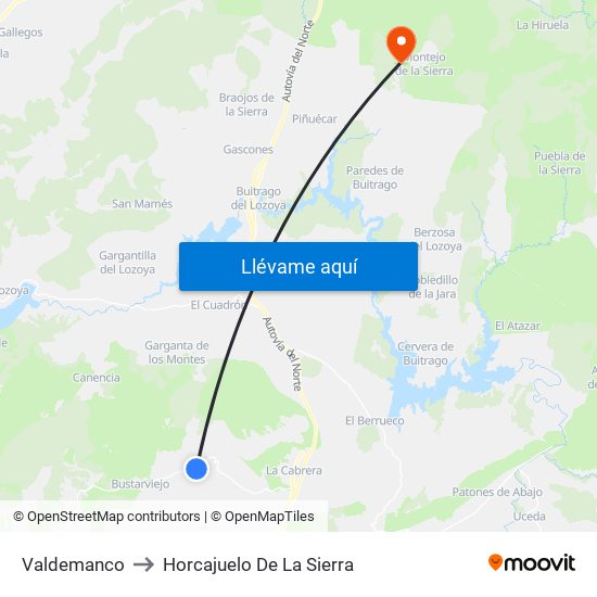 Valdemanco to Horcajuelo De La Sierra map