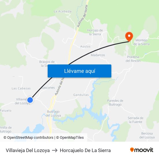 Villavieja Del Lozoya to Horcajuelo De La Sierra map