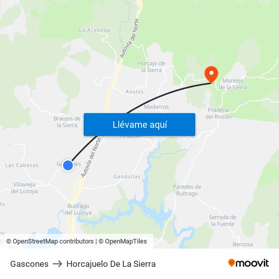 Gascones to Horcajuelo De La Sierra map