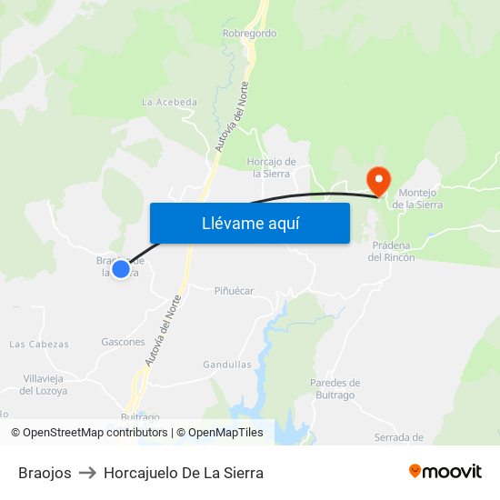 Braojos to Horcajuelo De La Sierra map