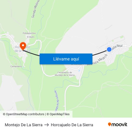 Montejo De La Sierra to Horcajuelo De La Sierra map