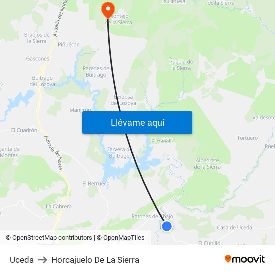Uceda to Horcajuelo De La Sierra map