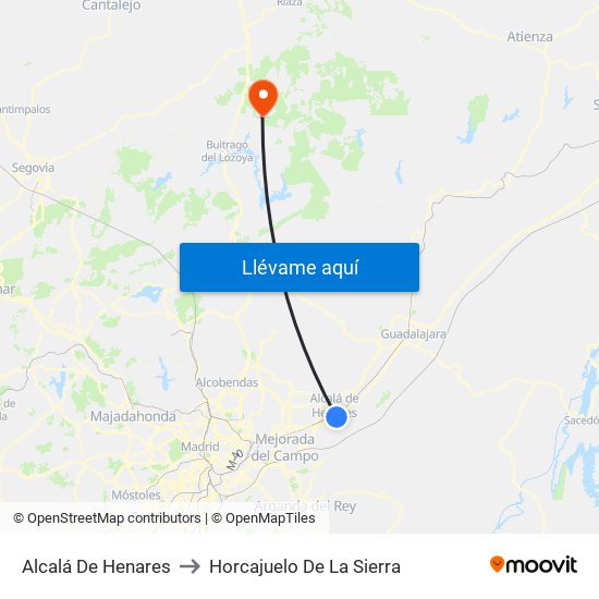 Alcalá De Henares to Horcajuelo De La Sierra map