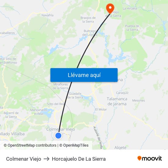 Colmenar Viejo to Horcajuelo De La Sierra map