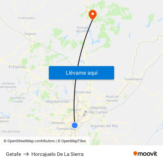 Getafe to Horcajuelo De La Sierra map