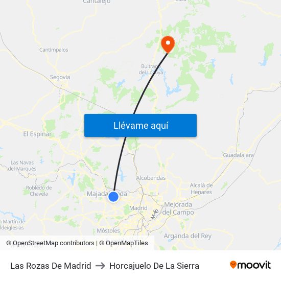 Las Rozas De Madrid to Horcajuelo De La Sierra map