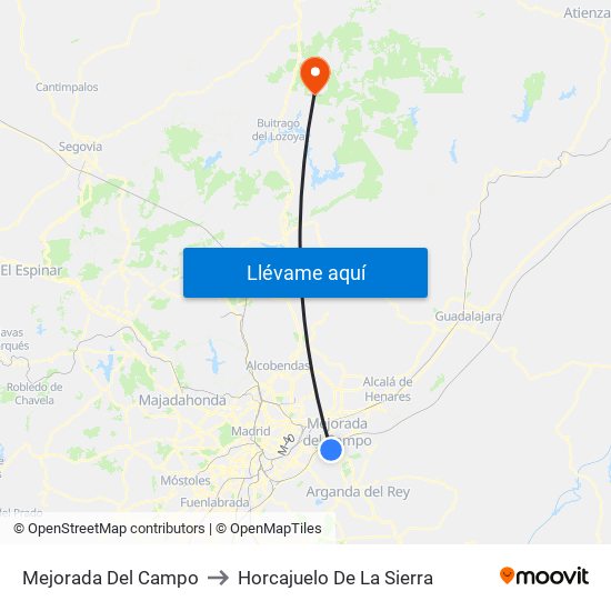 Mejorada Del Campo to Horcajuelo De La Sierra map