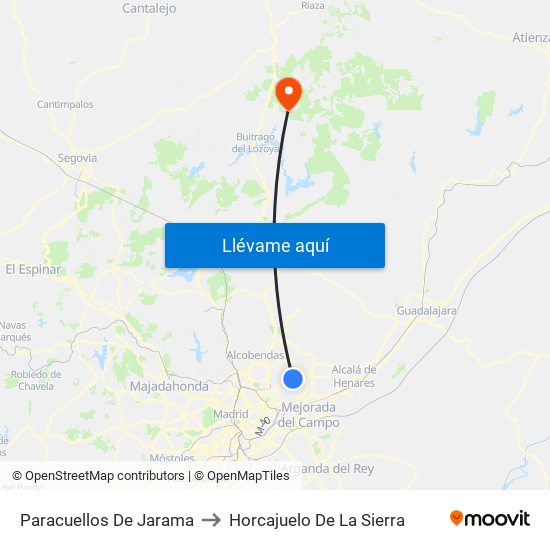 Paracuellos De Jarama to Horcajuelo De La Sierra map