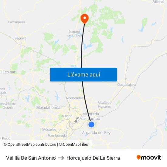 Velilla De San Antonio to Horcajuelo De La Sierra map