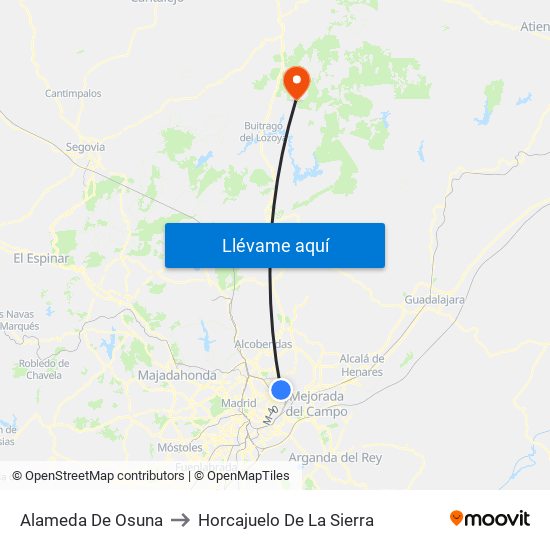 Alameda De Osuna to Horcajuelo De La Sierra map