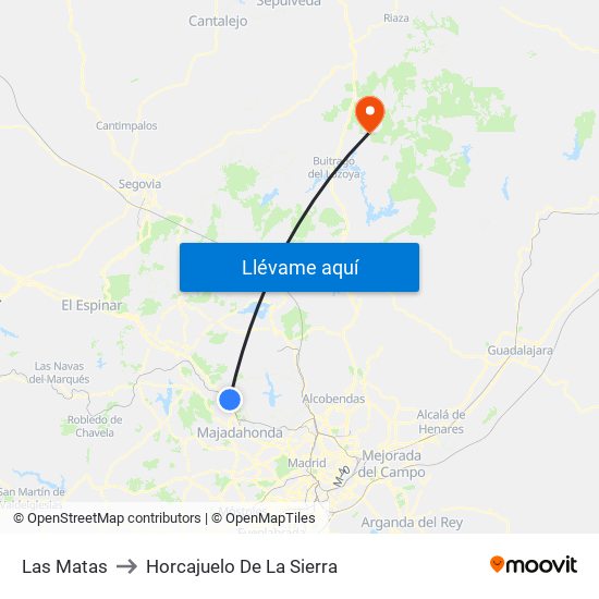 Las Matas to Horcajuelo De La Sierra map