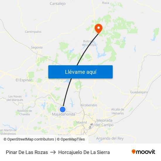 Pinar De Las Rozas to Horcajuelo De La Sierra map