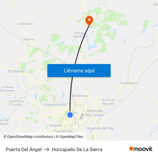 Puerta Del Ángel to Horcajuelo De La Sierra map