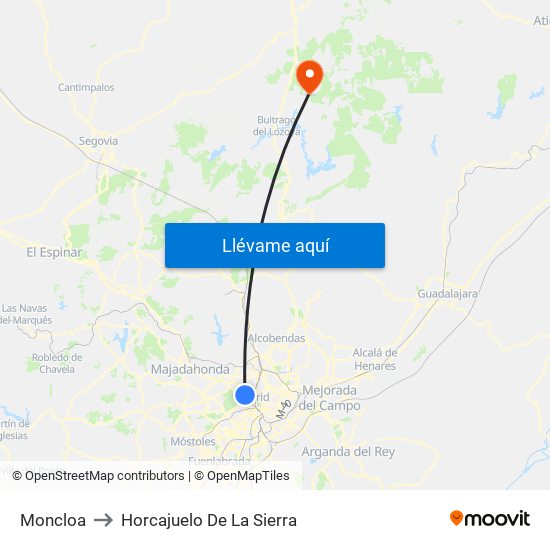 Moncloa to Horcajuelo De La Sierra map