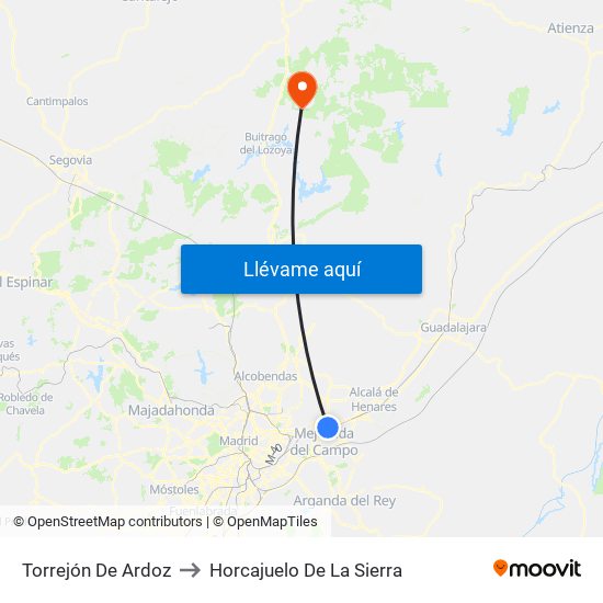 Torrejón De Ardoz to Horcajuelo De La Sierra map