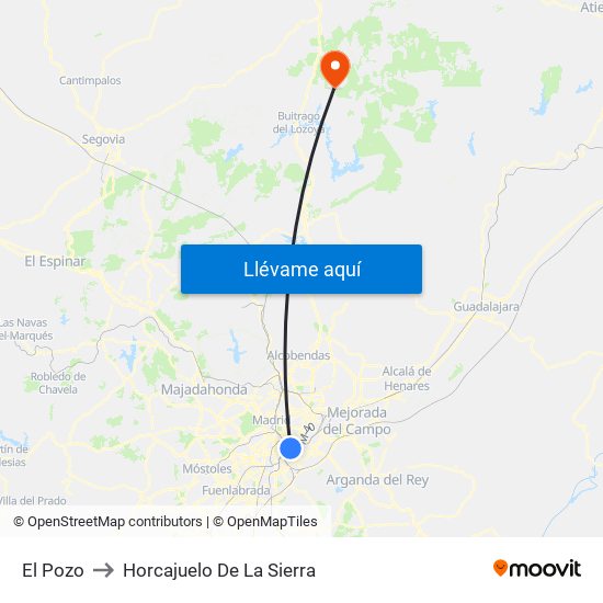 El Pozo to Horcajuelo De La Sierra map