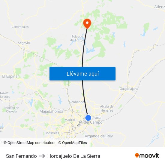 San Fernando to Horcajuelo De La Sierra map