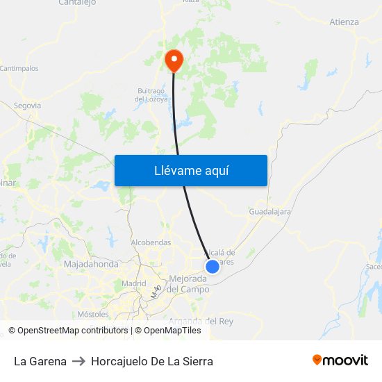 La Garena to Horcajuelo De La Sierra map