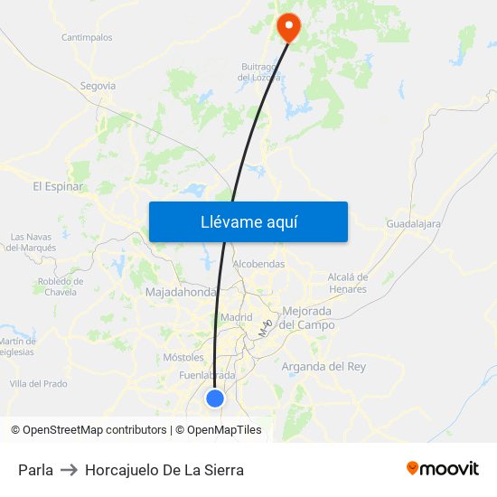 Parla to Horcajuelo De La Sierra map