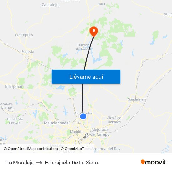 La Moraleja to Horcajuelo De La Sierra map