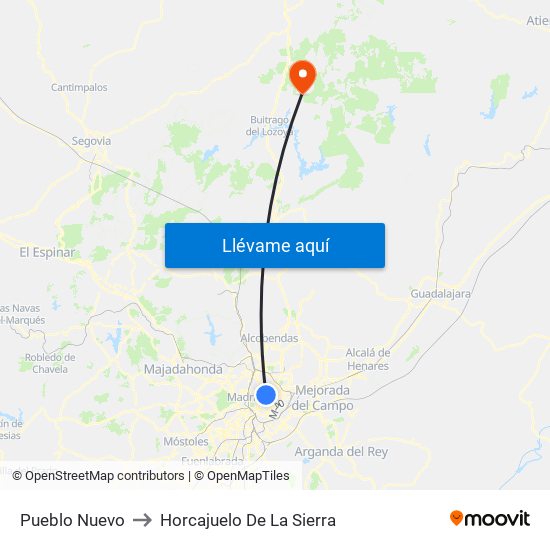 Pueblo Nuevo to Horcajuelo De La Sierra map