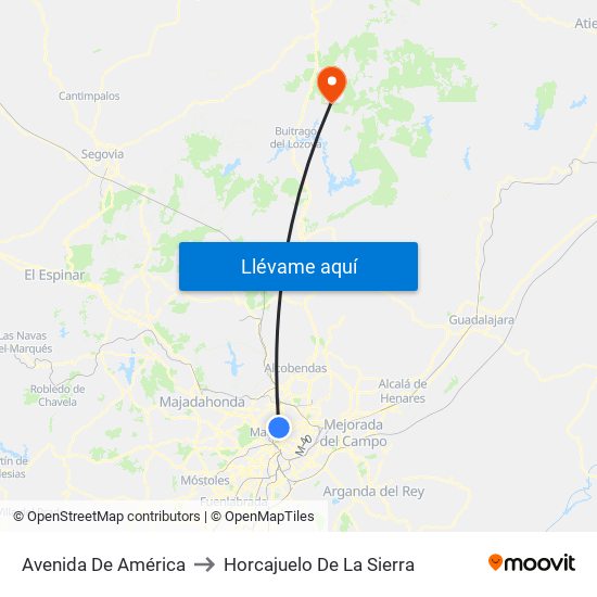Avenida De América to Horcajuelo De La Sierra map
