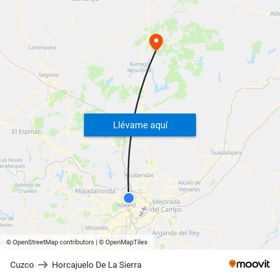 Cuzco to Horcajuelo De La Sierra map