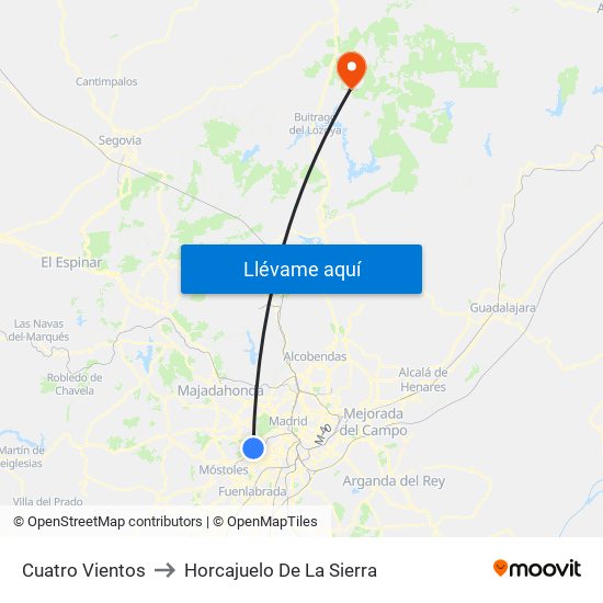 Cuatro Vientos to Horcajuelo De La Sierra map