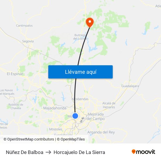 Núñez De Balboa to Horcajuelo De La Sierra map