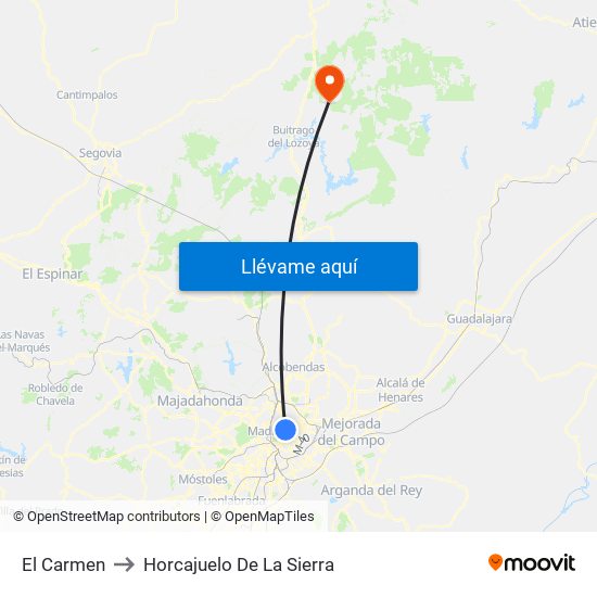 El Carmen to Horcajuelo De La Sierra map