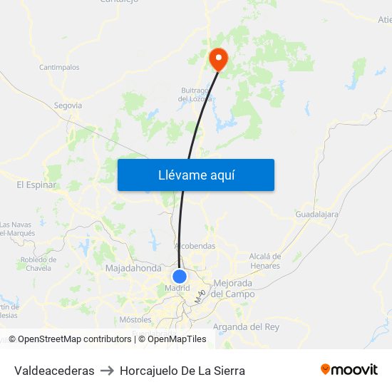 Valdeacederas to Horcajuelo De La Sierra map