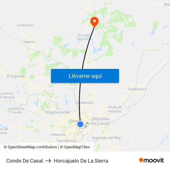 Conde De Casal to Horcajuelo De La Sierra map