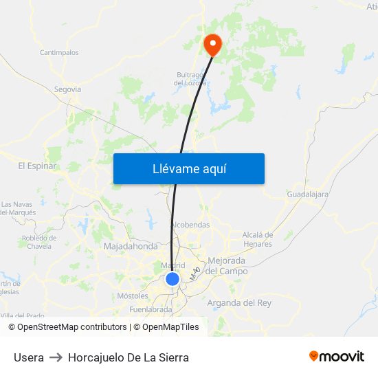 Usera to Horcajuelo De La Sierra map