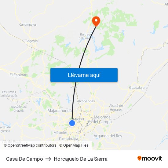 Casa De Campo to Horcajuelo De La Sierra map