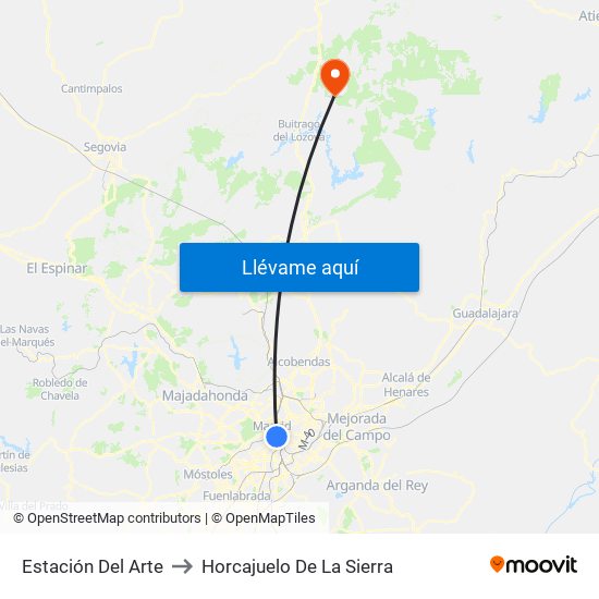Estación Del Arte to Horcajuelo De La Sierra map