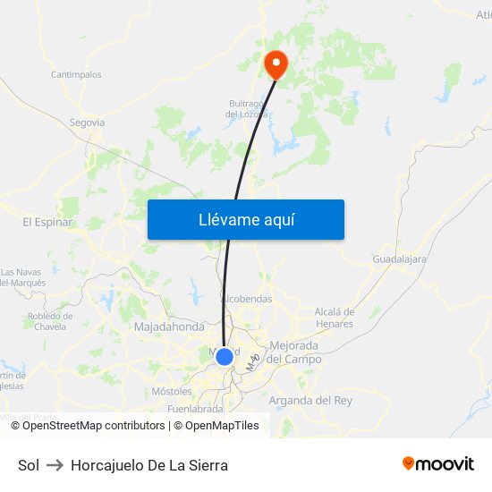 Sol to Horcajuelo De La Sierra map