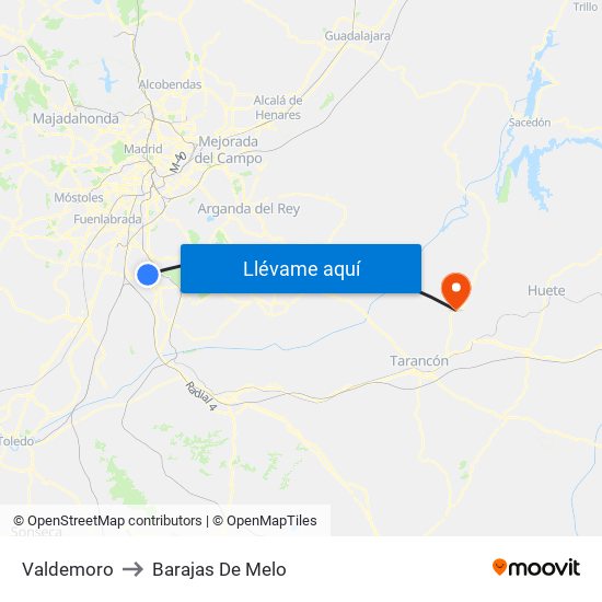 Valdemoro to Barajas De Melo map