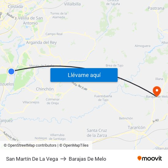 San Martín De La Vega to Barajas De Melo map