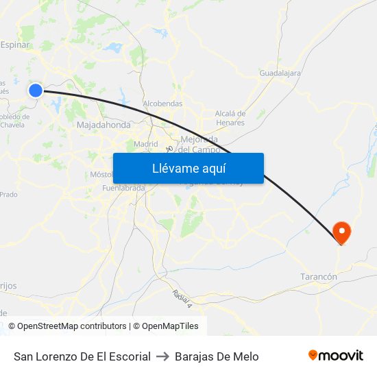 San Lorenzo De El Escorial to Barajas De Melo map