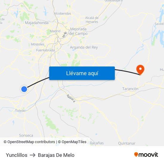 Yunclillos to Barajas De Melo map