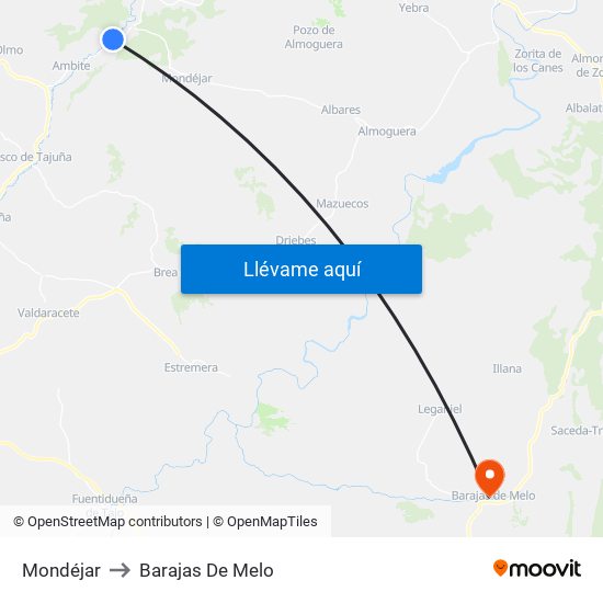 Mondéjar to Barajas De Melo map